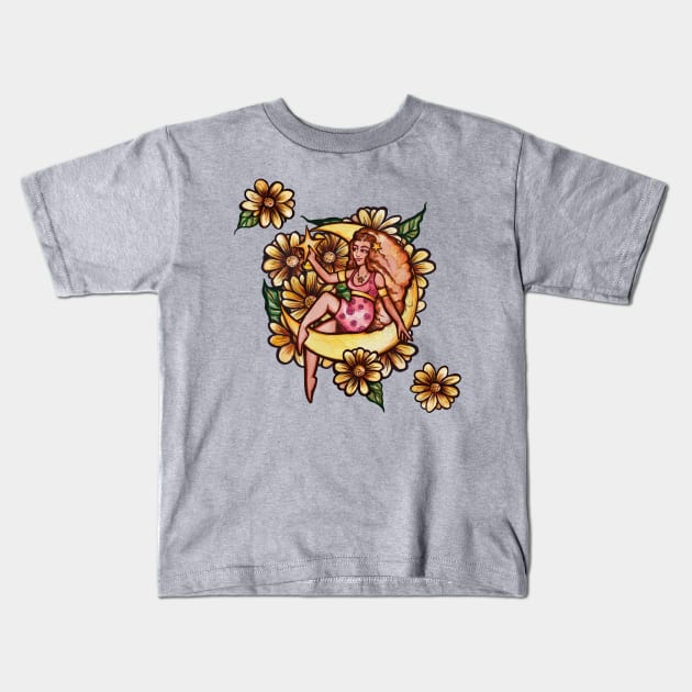 Flower Moon Goddess Kids T-Shirt by bubbsnugg